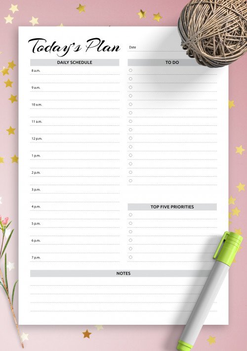 D03 - Daily planner with hourly schedule & to-do list - AM/PM time format