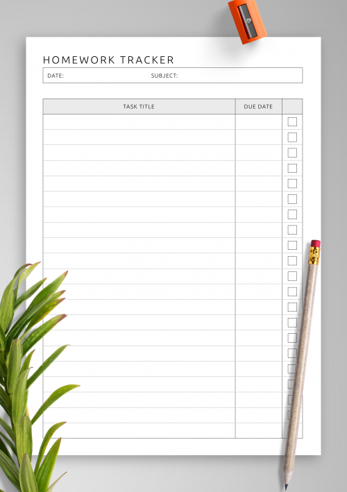 B05 - Homework Tracker With Checklist Template