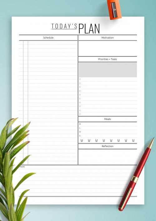 D02 - Today's Plan template with hourly schedule