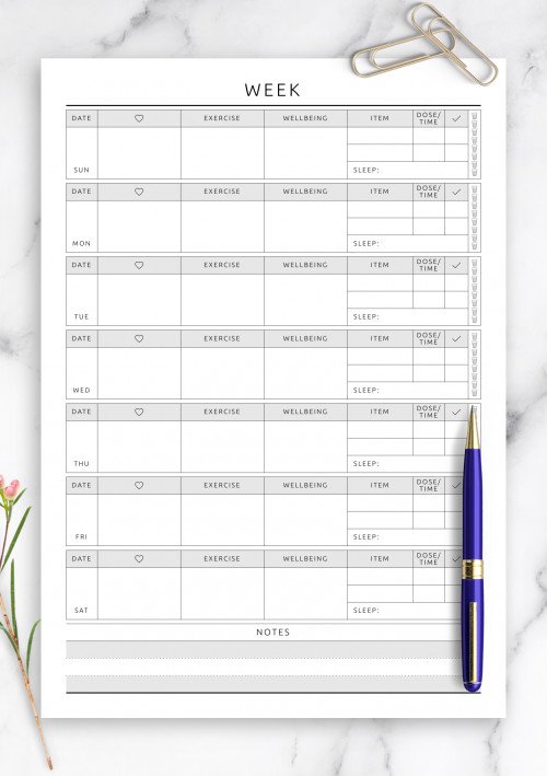 E02 - Weekly Fitness Planner Template